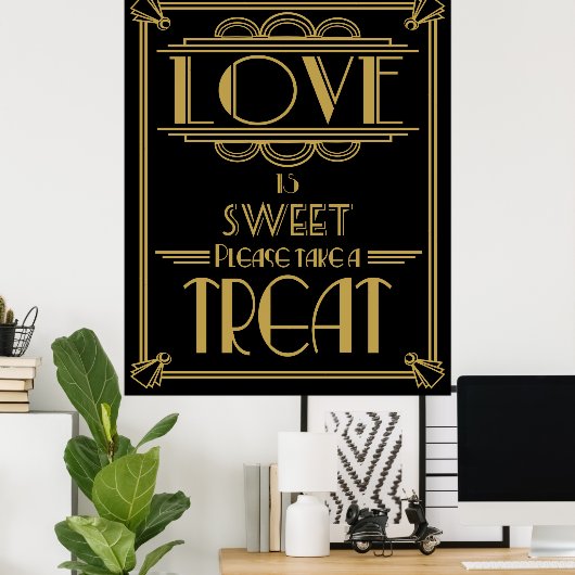 Art Deco Gatsby-stijl "Liefde is zoet"-druk Poster (Thuiskantoor)