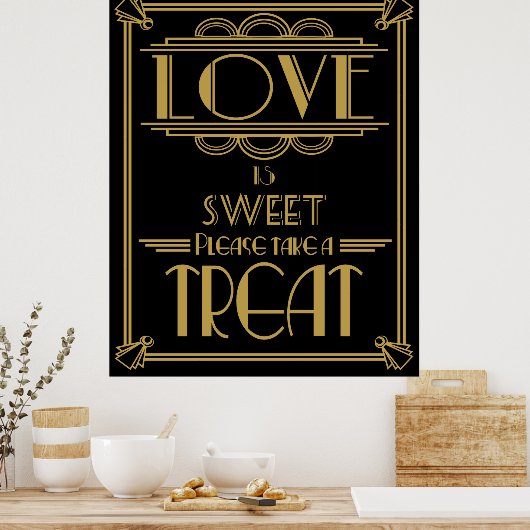 Art Deco Gatsby-stijl "Liefde is zoet"-druk Poster (Keuken)