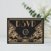 Art Deco Gatsby stijl trouw-RSVP antwoordkaarten RSVP Kaartje (Staand voorkant)