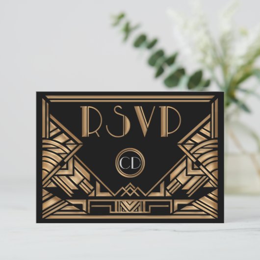 Art Deco Gatsby stijl trouw-RSVP antwoordkaarten RSVP Kaartje (Staand voorkant)