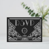 Art Deco Gatsby stijl trouwfeest RSVP antwoordkaar (Staand voorkant)