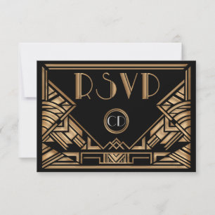 Art Deco Gatsby Stijl Trouwfeest RSVP Antwoordkaar Kaartje