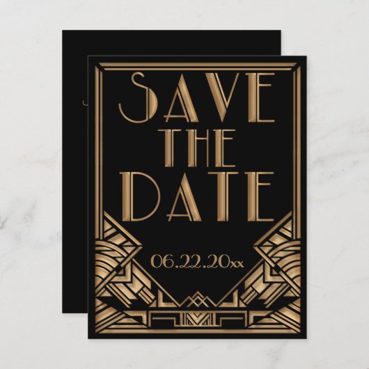Art Deco Gatsby stijl trouwkaart Save the Date (Voorkant / Achterkant)