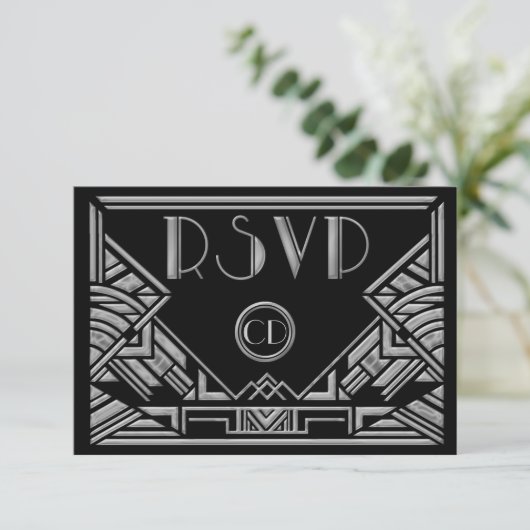 Art Deco Gatsby Style Wedding RSVP-reactiekaarten RSVP Kaartje (Staand voorkant)