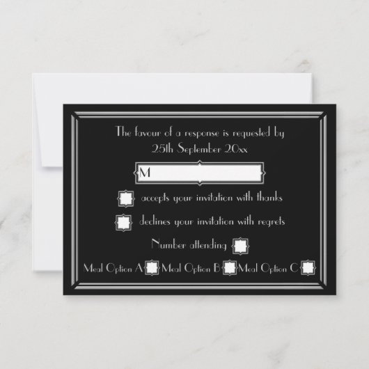 Art Deco Gatsby Style Wedding RSVP-reactiekaarten RSVP Kaartje (Achterkant)