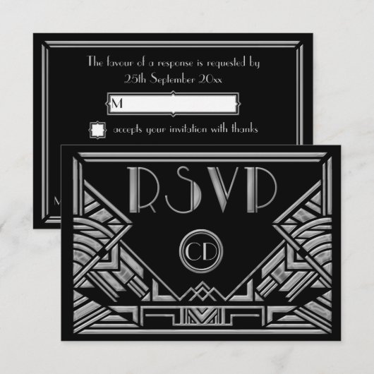 Art Deco Gatsby Style Wedding RSVP-reactiekaarten RSVP Kaartje (Voorkant / Achterkant)