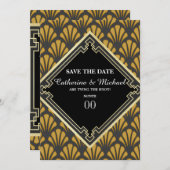 Art Deco Gatsby twintig  zwarte goudkleurig Feestdagenkaart (Voorkant / Achterkant)