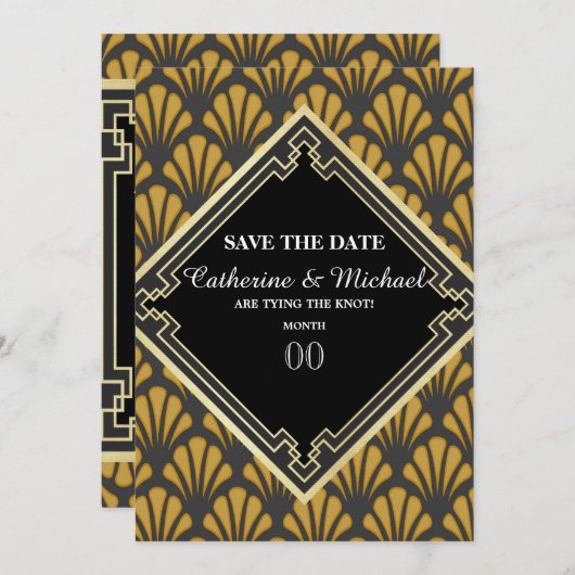 Art Deco Gatsby twintig  zwarte goudkleurig Feestdagenkaart (Voorkant / Achterkant)