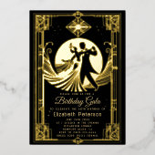 Art Deco Gatsby-verbod brullende 20-jarige verjaar Folie Uitnodiging (Voorkant)