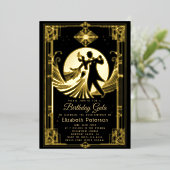 Art Deco Gatsby-verbod brullende 20-jarige verjaar Folie Uitnodiging (Staand Voorkant)