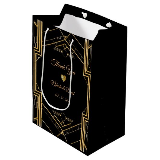 Art Deco Gatsby Wedding Bedankt Medium Cadeauzakje (Voorkant Gekanteld)