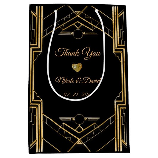 Art Deco Gatsby Wedding Bedankt Medium Cadeauzakje (Voorkant)