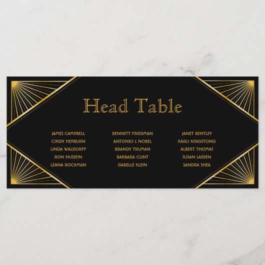 Art Deco Gatsby Wedding Head Table Seating Card Programmakaart (Achterkant)