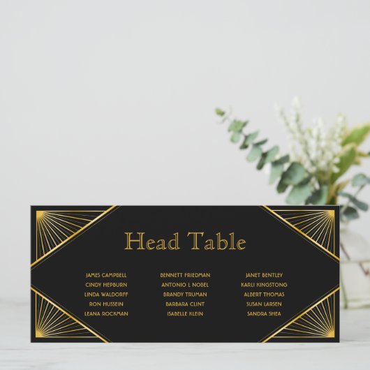 Art Deco Gatsby Wedding Head Table Seating Card Programmakaart (Staand voorkant)