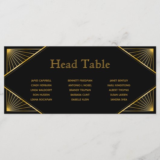 Art Deco Gatsby Wedding Head Table Seating Card Programmakaart (Voorkant)