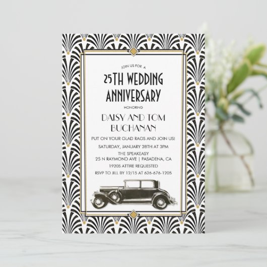 Art Deco Gatsby Wedding Jubileum Kaart (Staand voorkant)