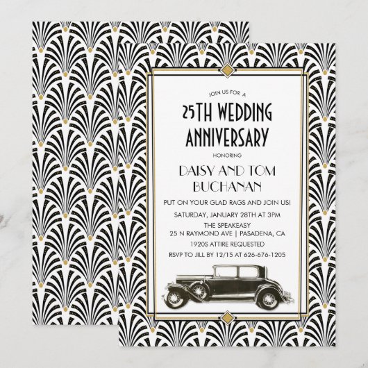 Art Deco Gatsby Wedding Jubileum Kaart (Voorkant / Achterkant)