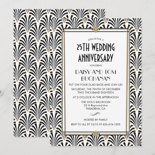 Art Deco Gatsby Wedding Jubileum Kaart (Voorkant / Achterkant)