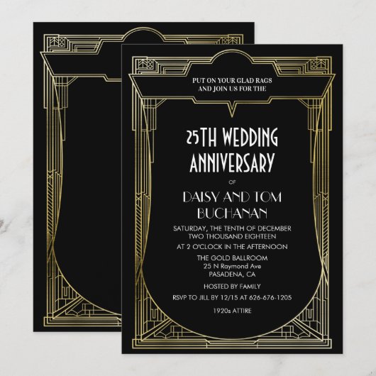 Art Deco Gatsby Wedding Jubileum Kaart (Voorkant / Achterkant)