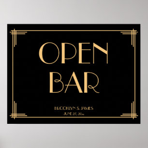 Art Deco Gatsby Wedding Open Bar Poster