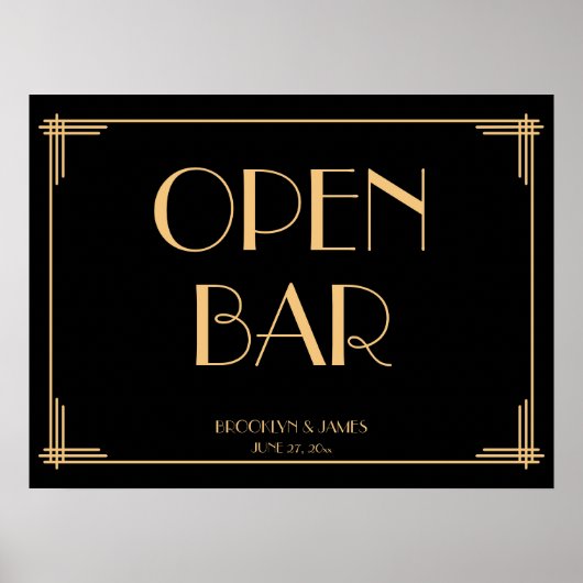  Art Deco Gatsby Wedding Open Bar Poster (Voorkant)