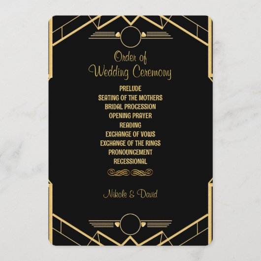 Art Deco Gatsby Wedding Programmakaart (Voorkant)