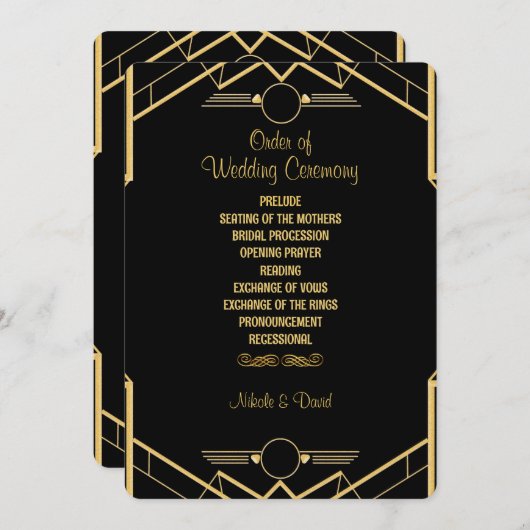 Art Deco Gatsby Wedding Programmakaart (Voorkant / Achterkant)