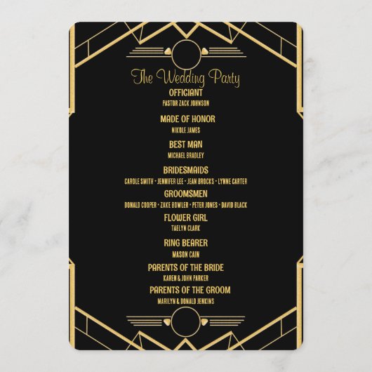 Art Deco Gatsby Wedding Programmakaart (Achterkant)
