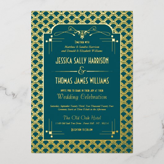 Art Deco Gatsby Wedding Real uit 1920 Folie Uitnodiging (Voorkant)
