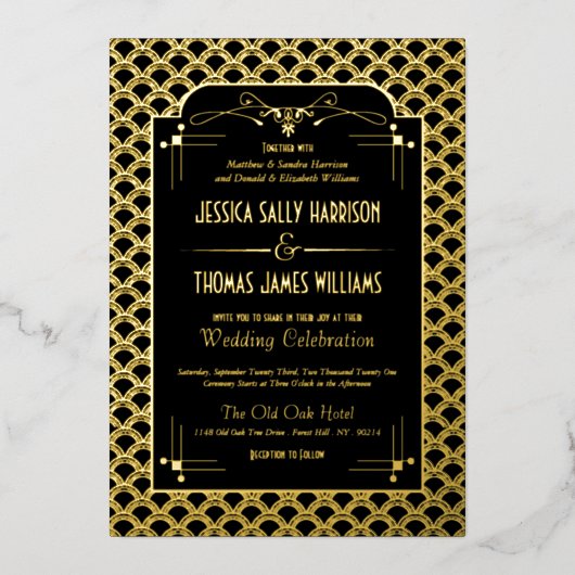Art Deco Gatsby Wedding Real uit 1920 Folie Uitnodiging (Voorkant)