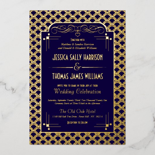 Art Deco Gatsby Wedding Real uit 1920 Folie Uitnodiging (Voorkant)
