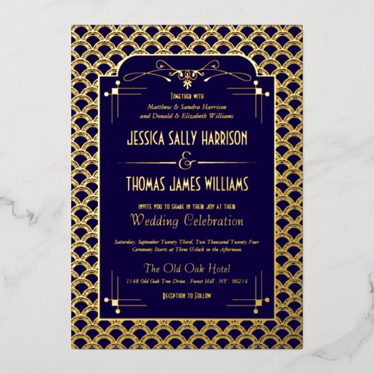  Art Deco Gatsby Wedding Real uit 1920 Folie Uitnodiging (Voorkant)