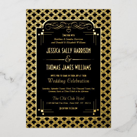Art Deco Gatsby Wedding Real uit 1920 Folie Uitnodiging (Voorkant)