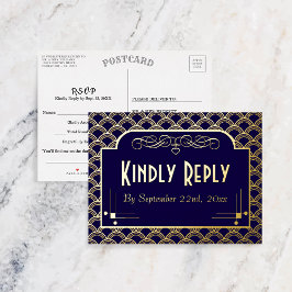 Art Deco Gatsby Wedding RSVP Real uit 1920 Folie Uitnodiging Briefkaart