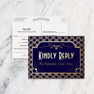  Art Deco Gatsby Wedding RSVP Real uit 1920 Folie Uitnodiging Briefkaart