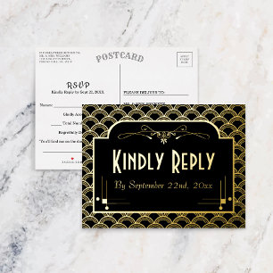 Art Deco Gatsby Wedding RSVP Real uit 1920 Folie Uitnodiging Briefkaart