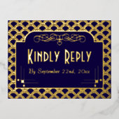  Art Deco Gatsby Wedding RSVP Real uit 1920 Folie Uitnodiging Briefkaart (Voorkant)