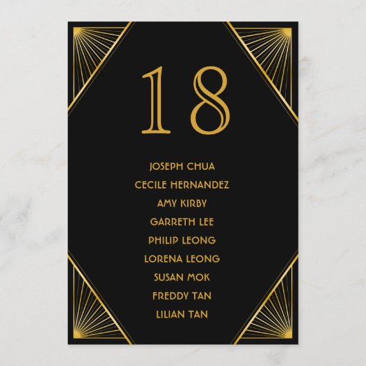 Art Deco Gatsby Wedding Seating Chart Programmakaart (Achterkant)