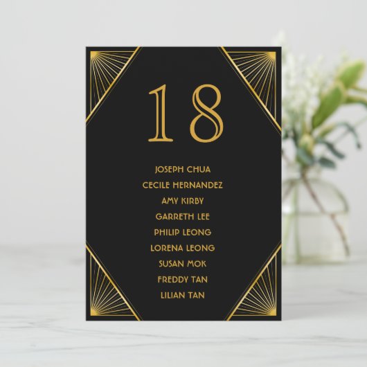 Art Deco Gatsby Wedding Seating Chart Programmakaart (Staand voorkant)