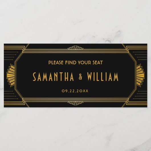 Art Deco Gatsby Wedding Seating Chart Programmakaart (Achterkant)