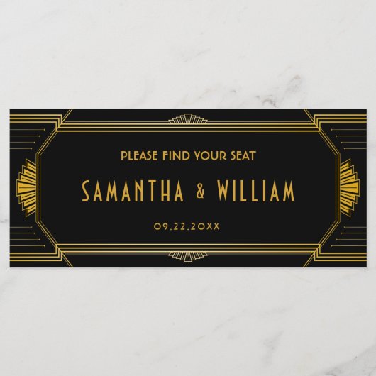 Art Deco Gatsby Wedding Seating Chart Programmakaart (Voorkant)