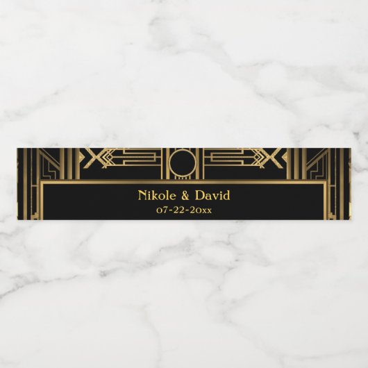 Art Deco Gatsby Wedding Waterfles Etiket (Enkel label)
