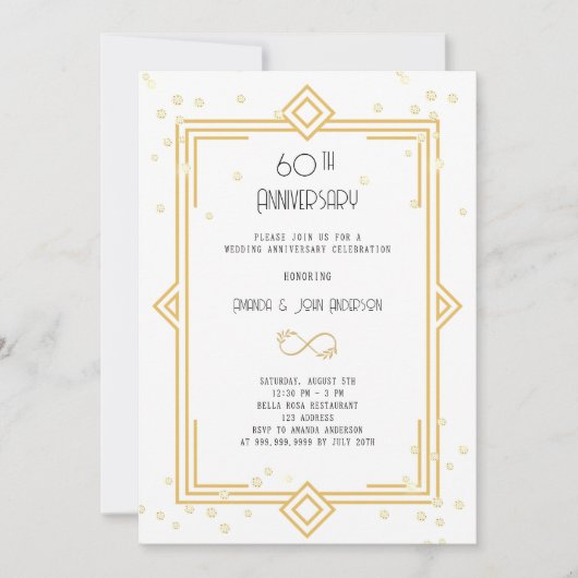 Art Deco Gatsby witte 60ste huwelijksverjaardag Kaart (Voorkant)