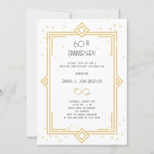 Art Deco Gatsby witte 60ste huwelijksverjaardag Kaart (Voorkant)