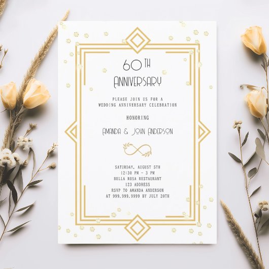 Art Deco Gatsby witte 60ste huwelijksverjaardag Kaart
