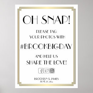 Art Deco Gatsby Witte En Gouden Hashtag Bord 45x60 Poster