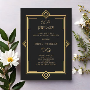 Art Deco Gatsby zwart 50ste huwelijksjubileum Kaart