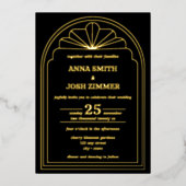 Art Deco Gatsby Zwart & Goud Bruiloft Folie Uitnodiging (Voorkant)