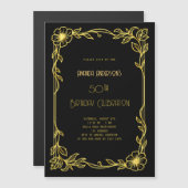 Art Deco Gatsby zwart gouden verjaardag  Magnetische Uitnodiging (Voorkant / Achterkant)