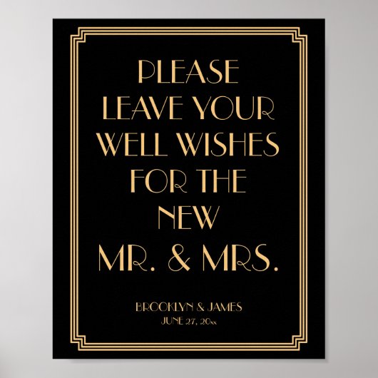Art Deco Gatsby Zwart Guestbook Bord 20x25cm Poster (Voorkant)